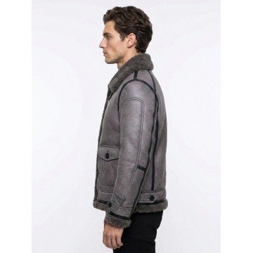 Stylish Men's B3 Grey Sheepskin Shearling Flight Leather Jacket Stylish Men's B3 Grey Sheepskin Shearling Flight Leather Jacket