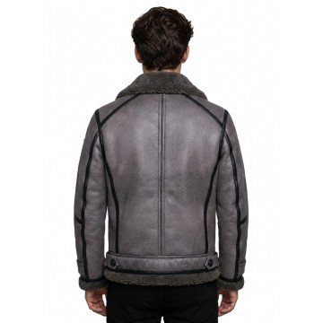 Stylish Men's B3 Grey Sheepskin Shearling Flight Leather Jacket Stylish Men's B3 Grey Sheepskin Shearling Flight Leather Jacket