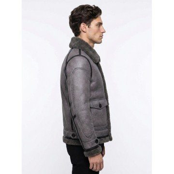 Stylish Men's B3 Grey Sheepskin Shearling Flight Leather Jacket Stylish Men's B3 Grey Sheepskin Shearling Flight Leather Jacket