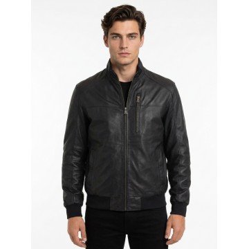 Men's Black Stand-Up Collar...