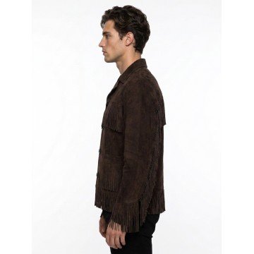 Kate Moss Dark Brown Fringe Real Suede Leather Jacket