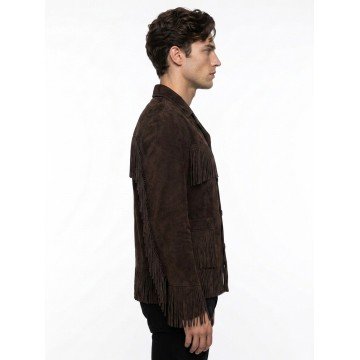 Kate Moss Dark Brown Fringe Real Suede Leather Jacket