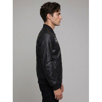 Jack Skellington Black Bomber Leather Jacket
