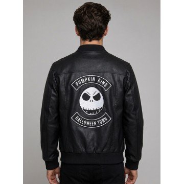 Jack Skellington Black Bomber Leather Jacket