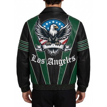 American Eagle Black and Green Bomber Real Leather Jacket
