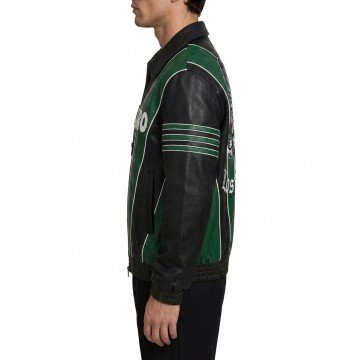 American Eagle Black and Green Bomber Real Leather Jacket