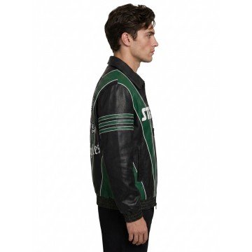 American Eagle Black and Green Bomber Real Leather Jacket