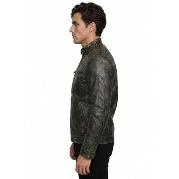 Men's Retro Distressed Black Racer Leather Biker Jacket Men's Retro Distressed Black Racer Leather Biker Jacket