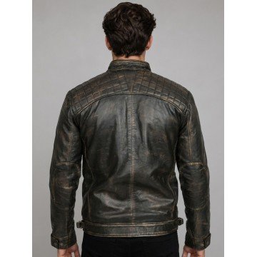 Men's Retro Distressed Black Racer Leather Biker Jacket Men's Retro Distressed Black Racer Leather Biker Jacket