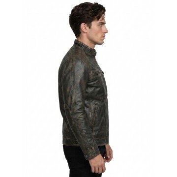 Men's Retro Distressed Black Racer Leather Biker Jacket Men's Retro Distressed Black Racer Leather Biker Jacket