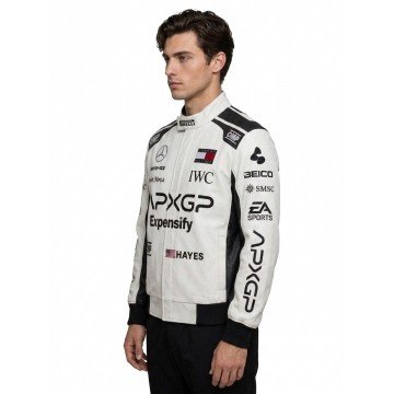 Brad Pitt F1 Racer White and Black Real Leather Jacket