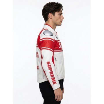 Supreme Red and White Motorcycle Real Leather Racing Jacket