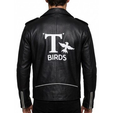 John Travolta Grease T-Birds Black Real Leather Jacket John Travolta Grease T-Birds Black Real Leather Jacket