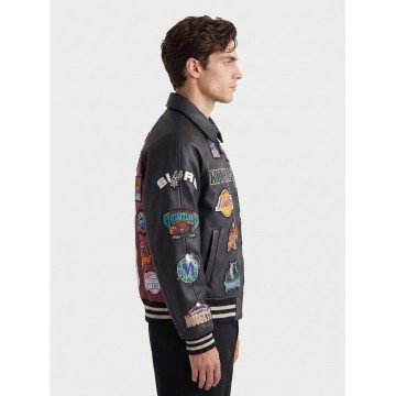 Kith x AVIREX NBA All-Star 2026 Black Leather Bomber Jacket