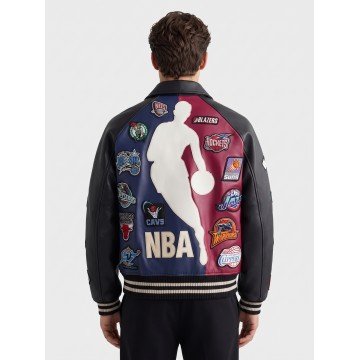 Kith x AVIREX NBA All-Star 2026 Black Leather Bomber Jacket