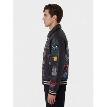 Kith x AVIREX NBA All-Star 2026 Black Leather Bomber Jacket
