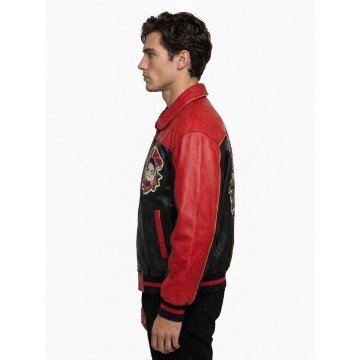 Red and Black Betty Boop Real Leather Biker Jacket