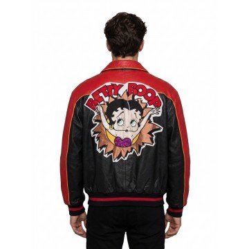 Red and Black Betty Boop Real Leather Biker Jacket