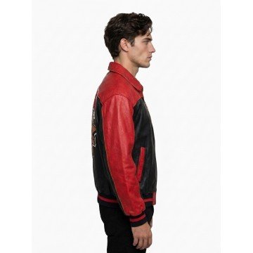 Red and Black Betty Boop Real Leather Biker Jacket