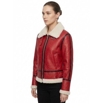 Christmas Women's Red Shearling Leather Jacket