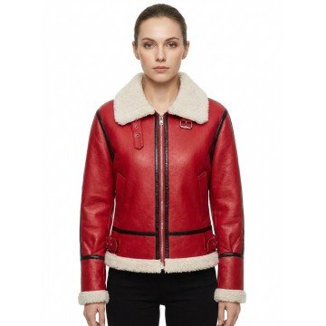 Christmas Women's Red Shearling Leather Jacket