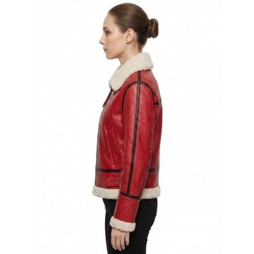 Christmas Women's Red Shearling Leather Jacket