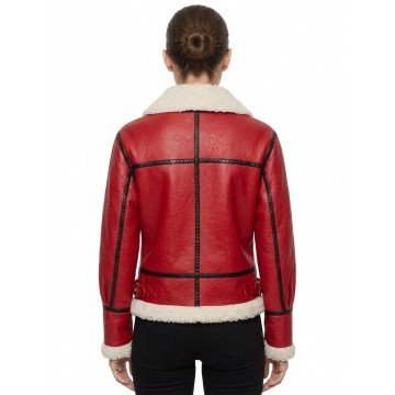 Christmas Women's Red Shearling Leather Jacket