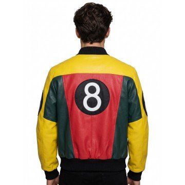 Women's 8 Ball Pool Multicolor Leather Bomber Jacket