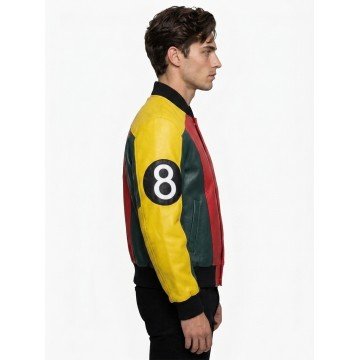 Women's 8 Ball Pool Multicolor Leather Bomber Jacket