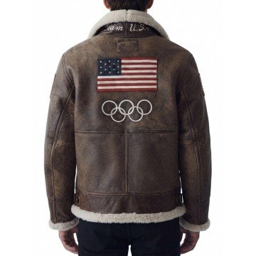 Olympics 2026 Team USA Brown Leather Flight Jacket
