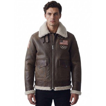 Olympics 2026 Team USA Brown Leather Flight Jacket