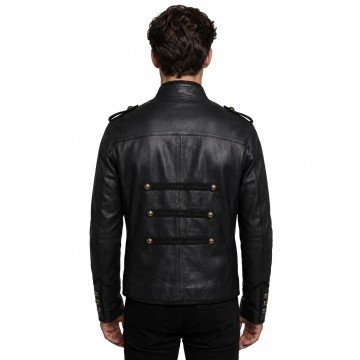 Napoleon Military Black Real Leather Jacket for Men