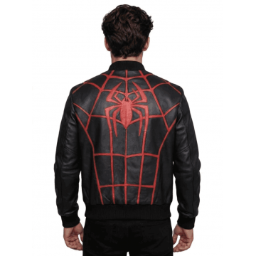 Spider-Man Brand New Day Faux Leather Jacket Black Web Bomber