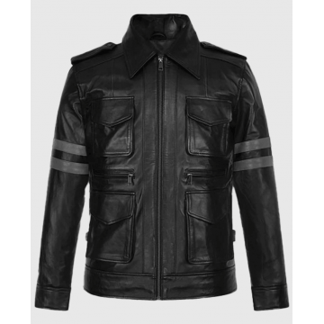 Resident Evil 6 Leon Kennedy Real Leather Jacket Black