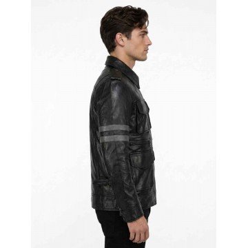 Resident Evil 6 Leon Kennedy Real Leather Jacket Black