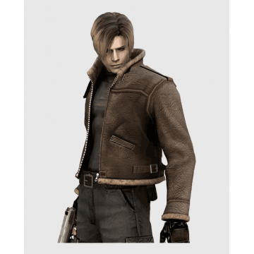 Leon Kennedy Resident Evil 4 Shearling Faux Leather Jacket