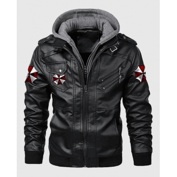 Resident Evil Umbrella Black Faux Leather Jacket with Hood