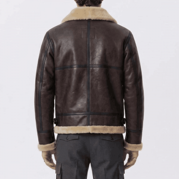 Men's Brown Shearling Faux Leather B3 Bomber Jacket
