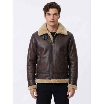 Men's Brown Shearling Faux...