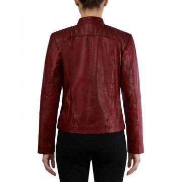 Kaya Scodelario Resident Evil Faux Red Leather Biker Jacket for Women