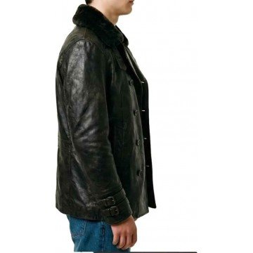 Leon RE 9 Requiem Black Real Leather Jacket with Fur Collar