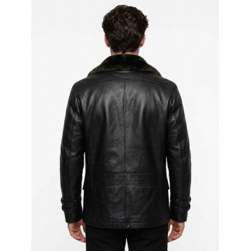 Leon RE 9 Requiem Black Faux Leather Jacket with Fur Collar Leon RE 9 Requiem Black Faux Leather Jacket with Fur Collar
