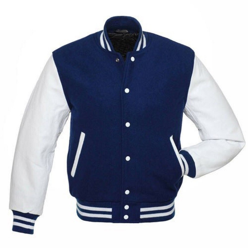 Navy Blue Wool Varsity Letterman Bomber Baseball Jacket
