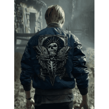 Resident Evil 4 Leon Kennedy Blue Genuine Leather Jacket