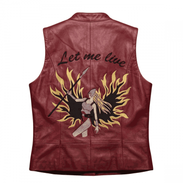 Claire Redfield Red Leather Cosplay Vest with Let Me Live Design