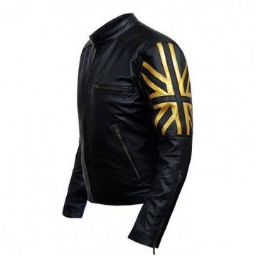 New Men's Biker Black UK Flag Leather Jacket New Men's Biker Black UK Flag Leather Jacket