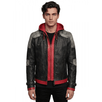 Men's Red Hooded Leather...