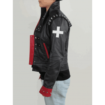 Arcane Vi Fighter Style Black & Red Leather Cosplay Jacket