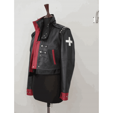 Arcane Vi Fighter Style Black & Red Leather Cosplay Jacket