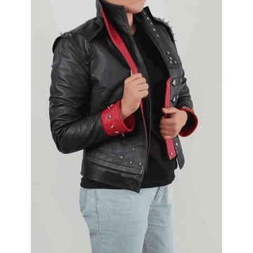 Arcane Vi Fighter Style Black & Red Leather Cosplay Jacket